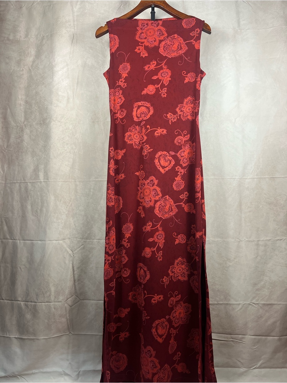 Vintage La Belle Burgundy Floral Maxi Dress Size M Made in USA